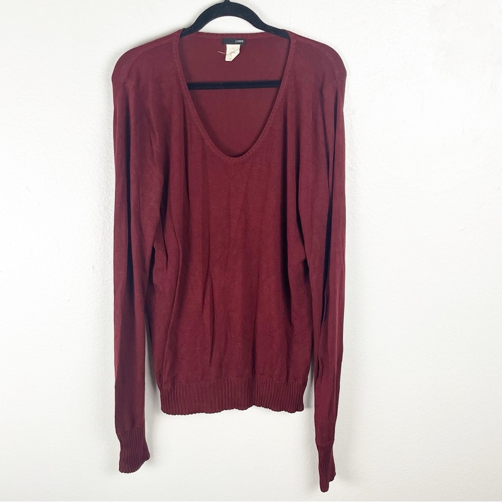 J. CREW Burgundy Silk Blend Long Sleeves V-Neck Lightweight Sweater Size Large